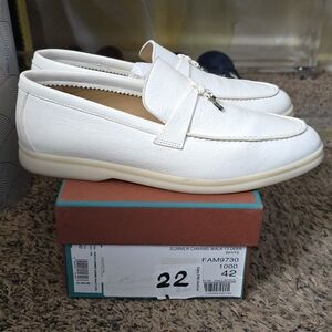Loro Piana Summer Charms Walk Leather Loafers White